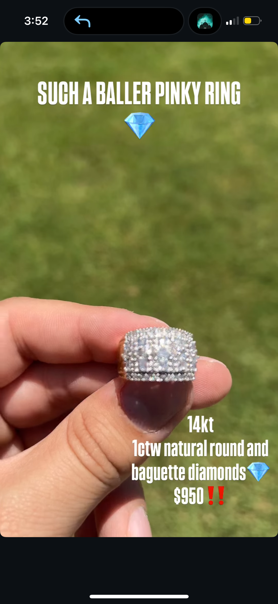 Baguette pinky ring