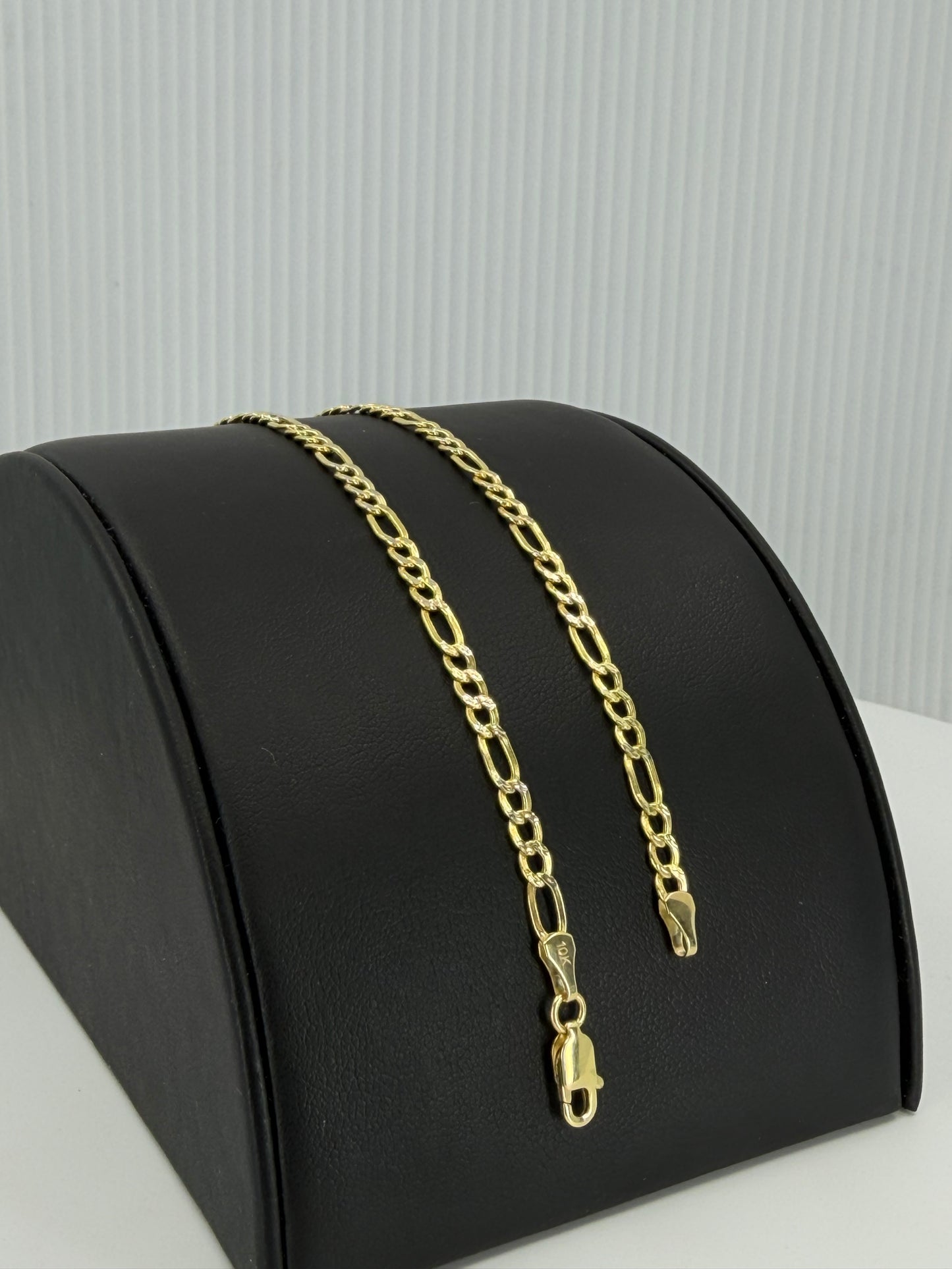 10k, Figaro diamond cut bracelet