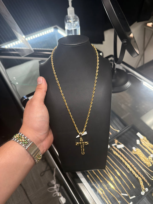 14kt chain plus cross combo