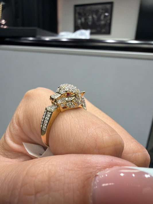 Natural diamond jaguar ring 14k
