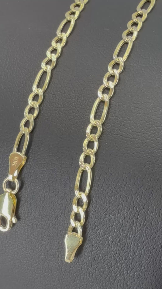 10k, Figaro diamond cut bracelet