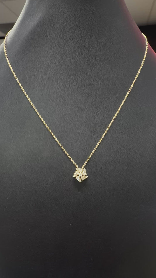 14k gold necklace, Diamond snowflake pendant