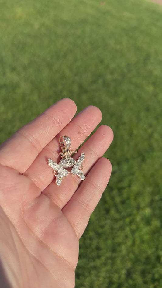 Money bag and guns diamond pendant